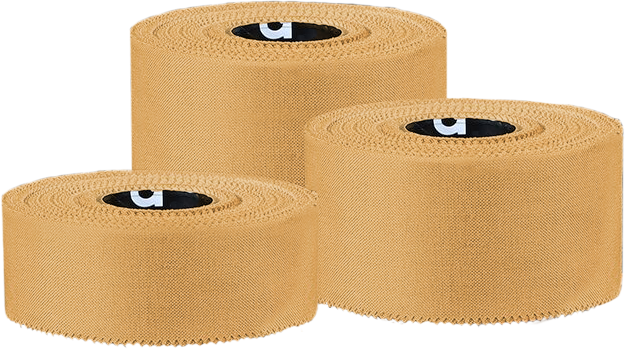 rigid strapping tape group shot featuring a 25, 38 and 50mm roll.